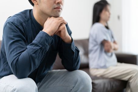 Divorce. Asian couples are desperate and disappointed after marriage. Husband and wife are sad, upset and frustrated after quarrels. distrust, love problems, betrayals. family problem, teenage love